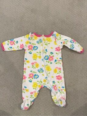 wonder nation White Floral Zip Baby Footed One-Piece with Pink Trim